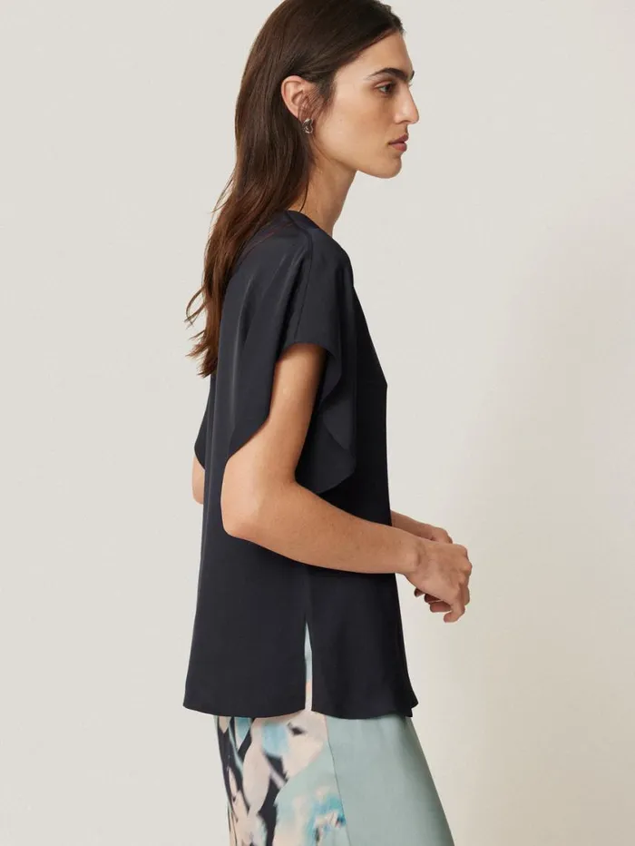 Jigsaw Silk Drape Sleeve Top Navy Women Party