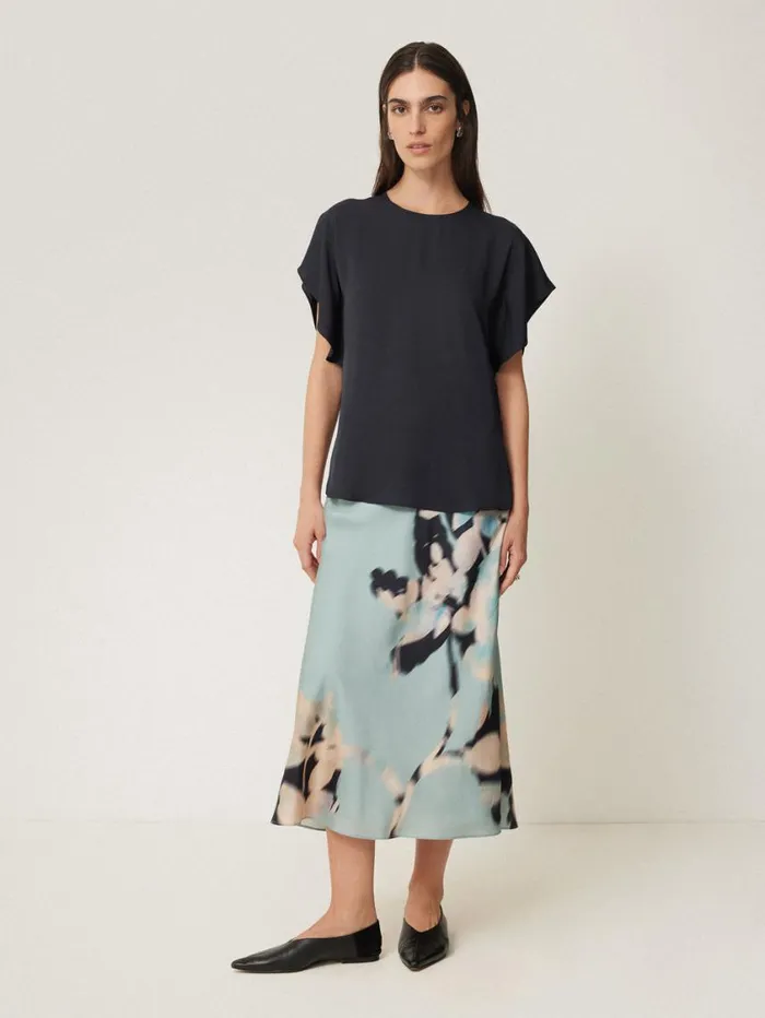 Jigsaw Silk Drape Sleeve Top Navy Women Party