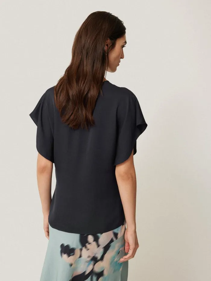 Jigsaw Silk Drape Sleeve Top Navy Women Party