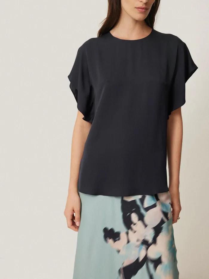 Jigsaw Silk Drape Sleeve Top Navy Women Party