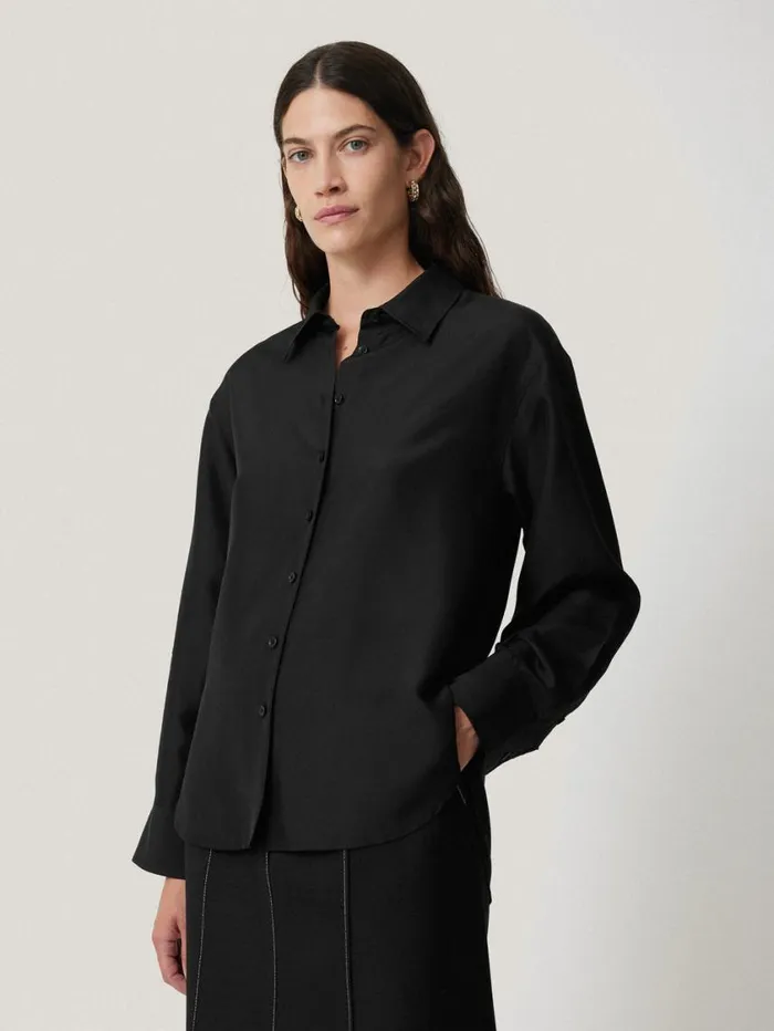 Jigsaw Silk Habotai Relaxed Shirt Black Women Shirts and Tops