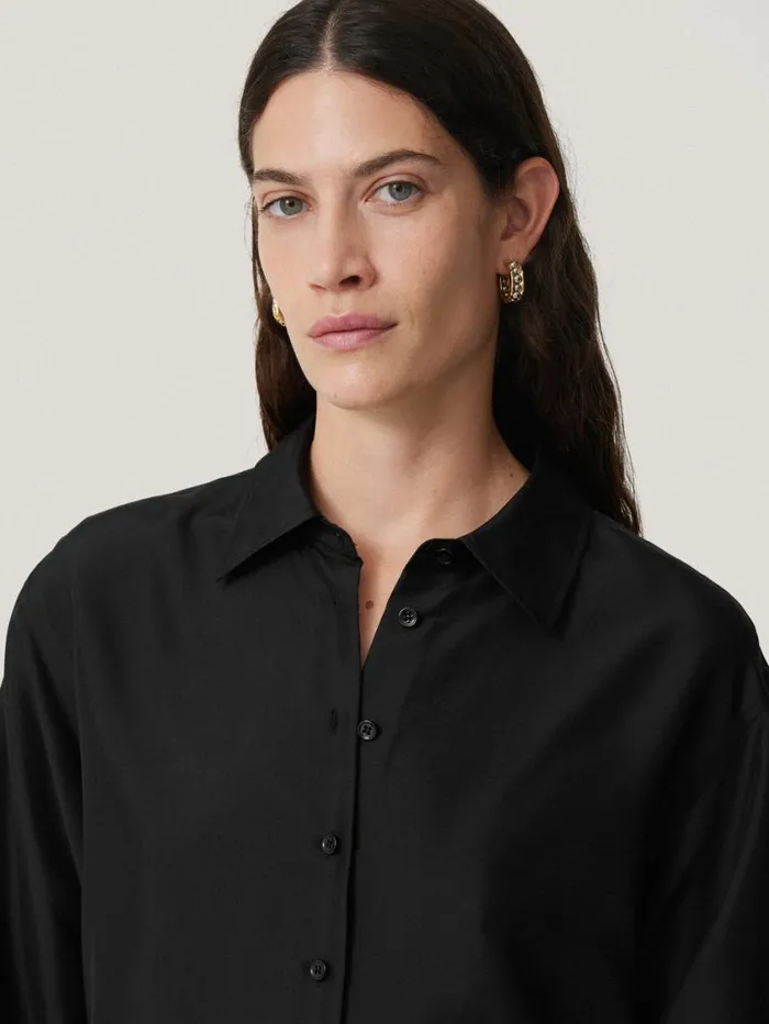 Jigsaw Silk Habotai Relaxed Shirt Black Women Shirts and Tops