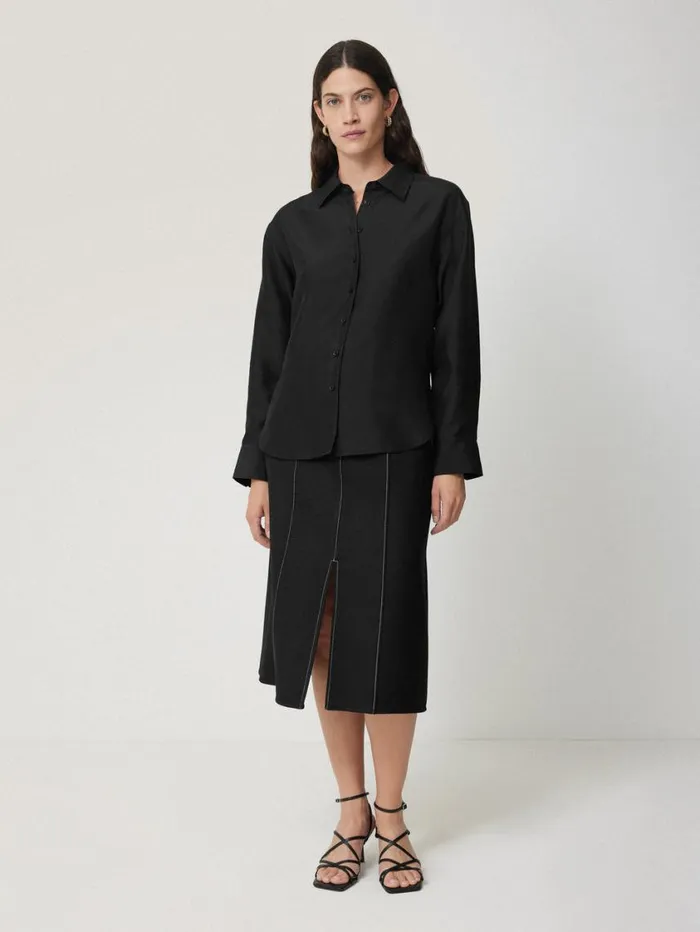 Jigsaw Silk Habotai Relaxed Shirt Black Women Shirts and Tops