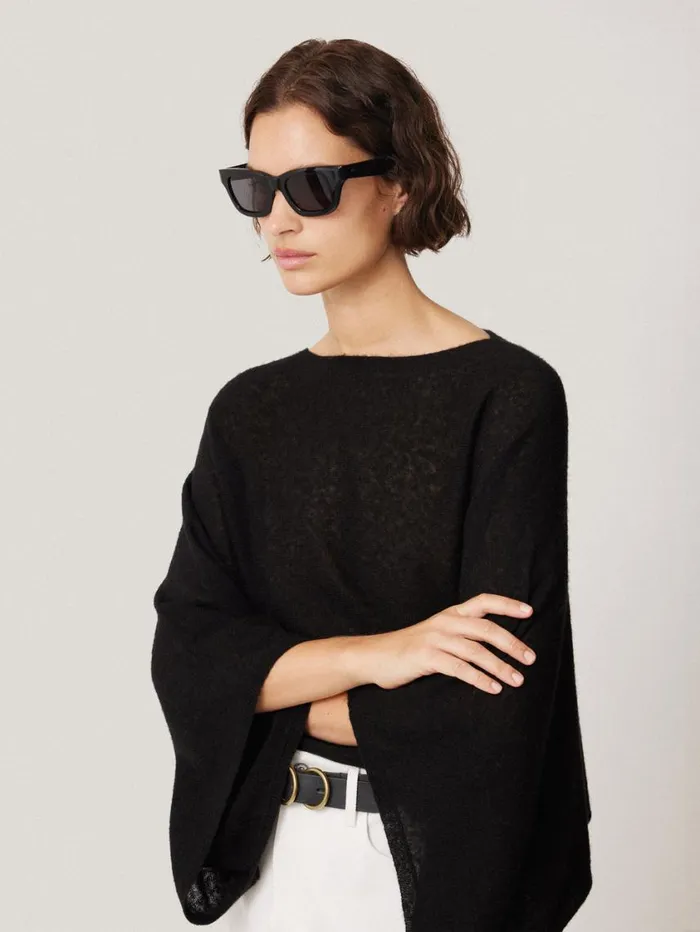 Jigsaw Soft Gauzy Knit Poncho Jumper Black Women Coords