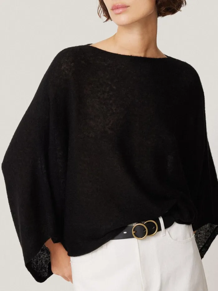 Jigsaw Soft Gauzy Knit Poncho Jumper Black Women Coords