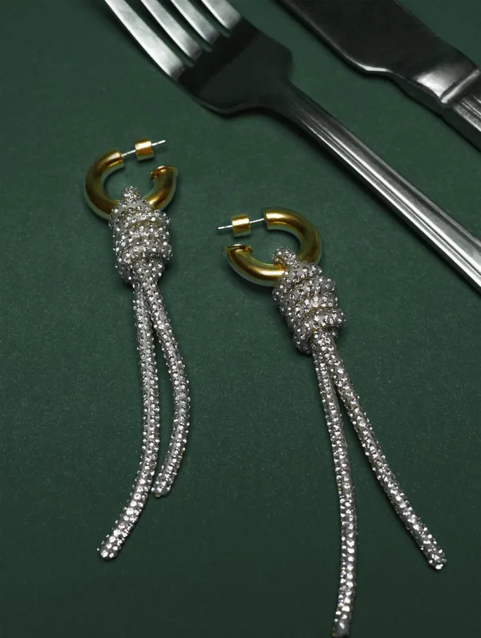 Jigsaw Sparkle Cord Earring Silver Women Party