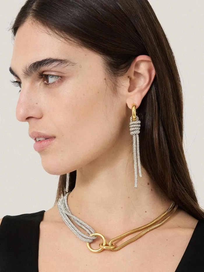 Jigsaw Sparkle Cord Earring Silver Women Party