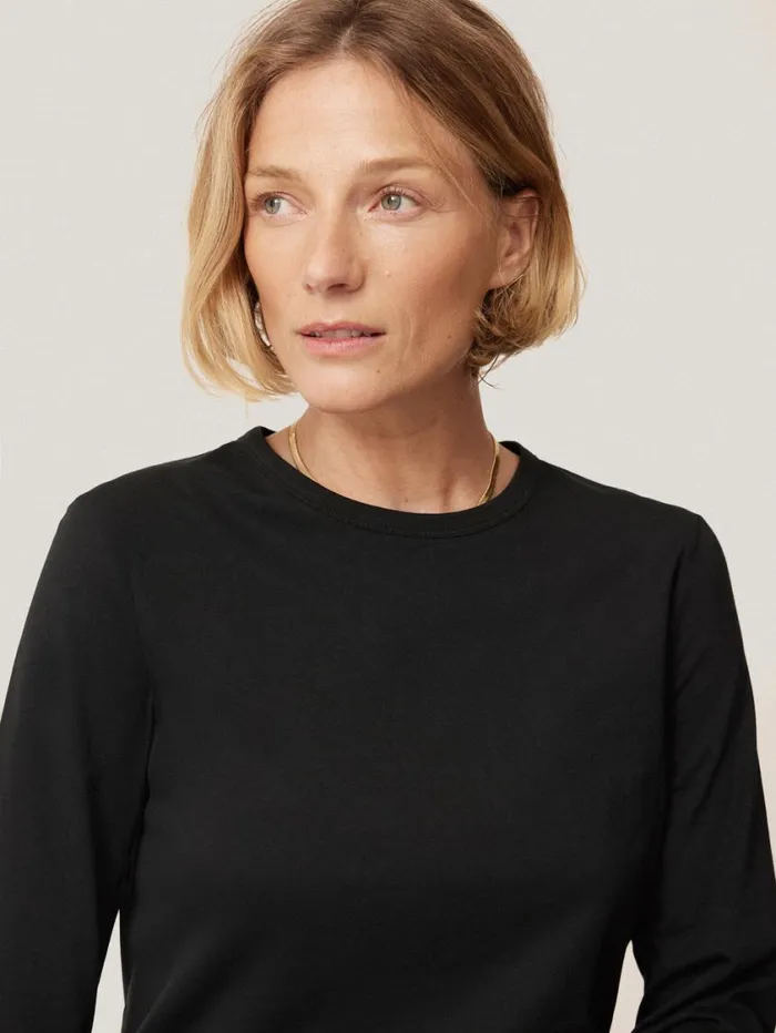 Jigsaw Supima Cotton Long Sleeve Tee Black Women Pyjamas and Loungewear
