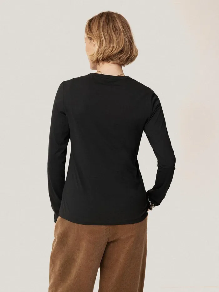 Jigsaw Supima Cotton Long Sleeve Tee Black Women Pyjamas and Loungewear