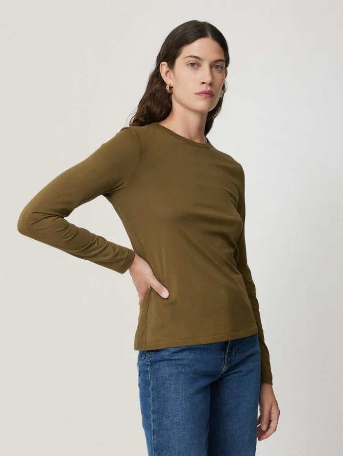 Jigsaw Supima Cotton Long Sleeve Tee Olive Women Shirts and Tops