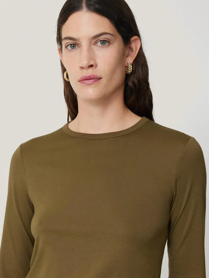 Jigsaw Supima Cotton Long Sleeve Tee Olive Women Shirts and Tops