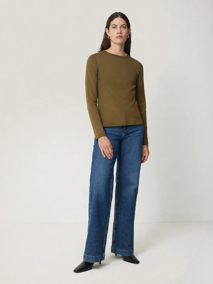 Jigsaw Supima Cotton Long Sleeve Tee Olive Women Shirts and Tops