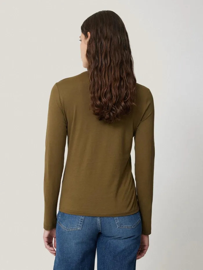 Jigsaw Supima Cotton Long Sleeve Tee Olive Women Shirts and Tops