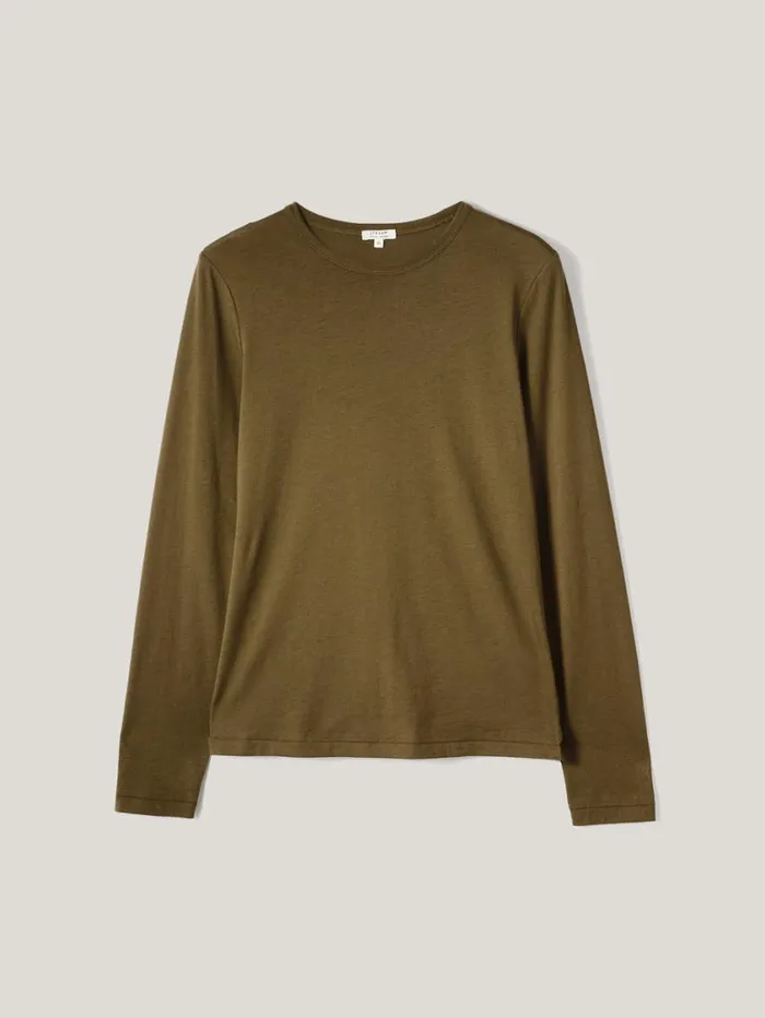Jigsaw Supima Cotton Long Sleeve Tee Olive Women Shirts and Tops