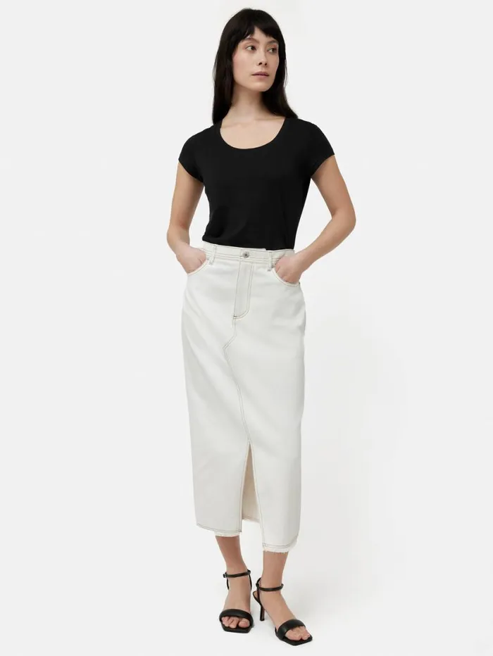 Jigsaw Supima Cotton Scoop Neck Tee Black Women Shirts and Tops