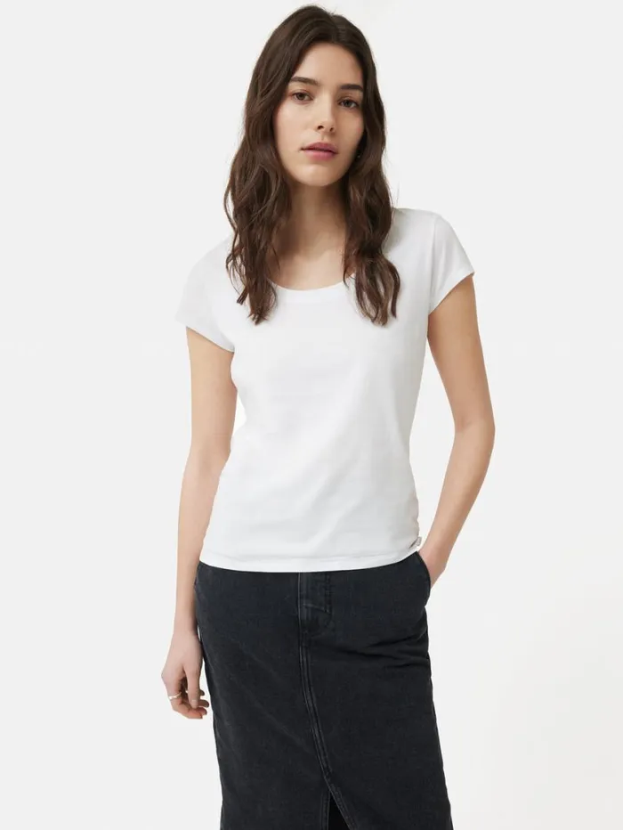 Jigsaw Supima Cotton Scoop Neck Tee White Women Shirts and Tops