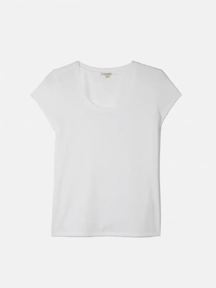 Jigsaw Supima Cotton Scoop Neck Tee White Women Shirts and Tops