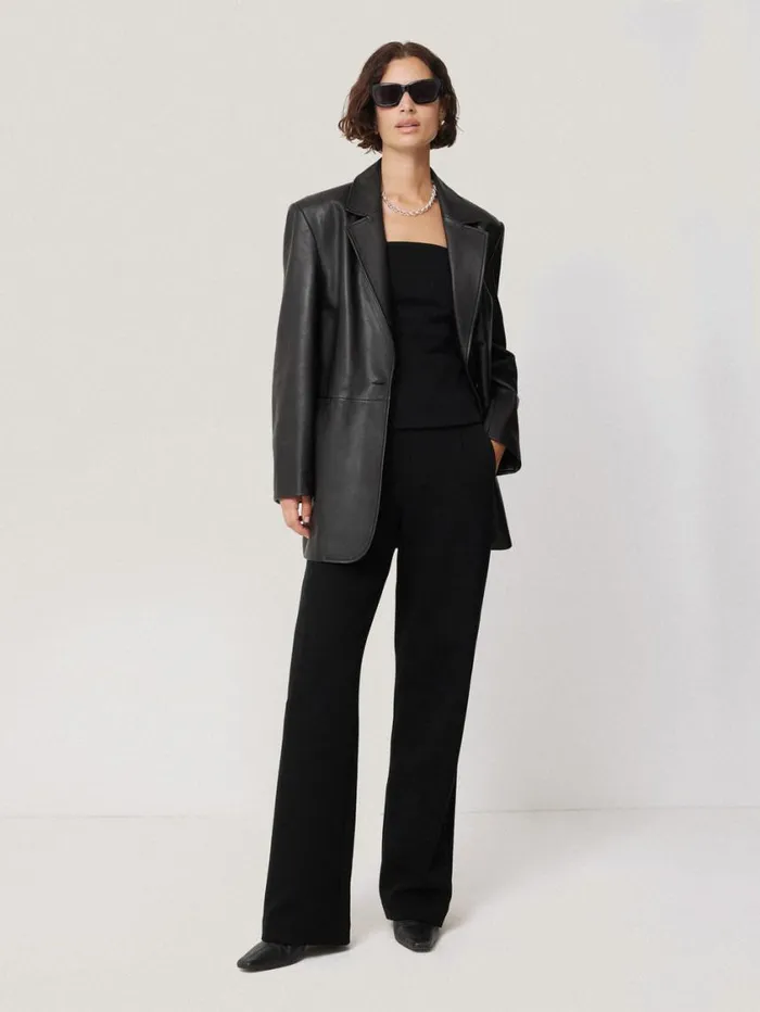 Jigsaw Tailored Leather Blazer Black Women Coats and Jackets