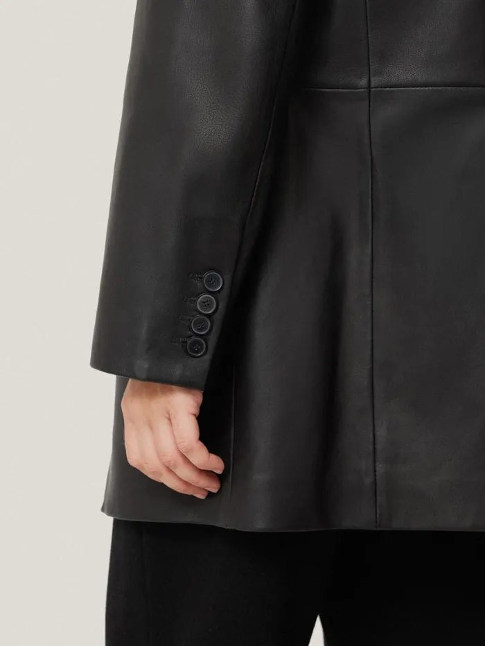Jigsaw Tailored Leather Blazer Black Women Coats and Jackets