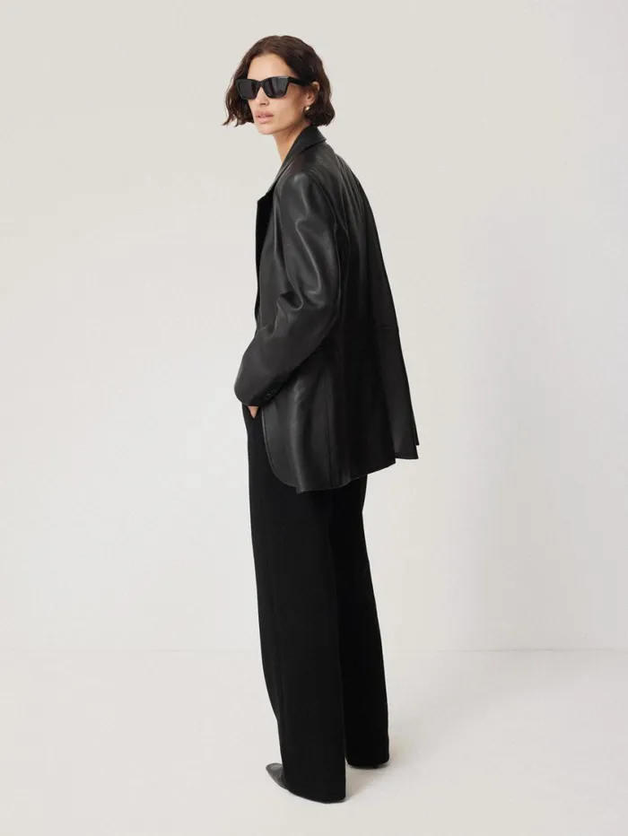 Jigsaw Tailored Leather Blazer Black Women Coats and Jackets
