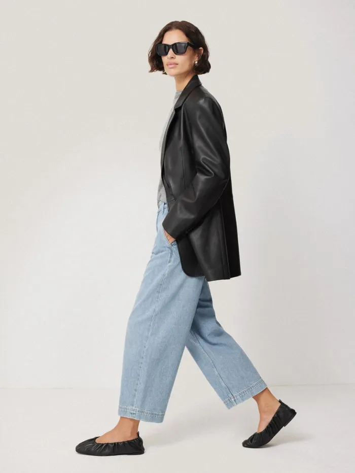 Jigsaw Tailored Leather Blazer Black Women Coats and Jackets