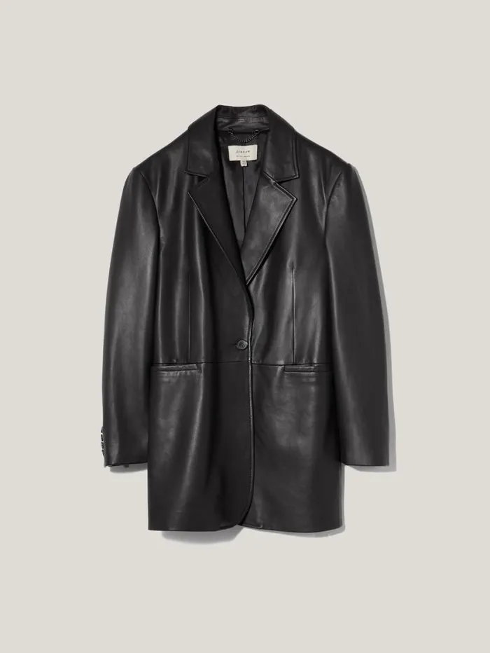 Jigsaw Tailored Leather Blazer Black Women Coats and Jackets