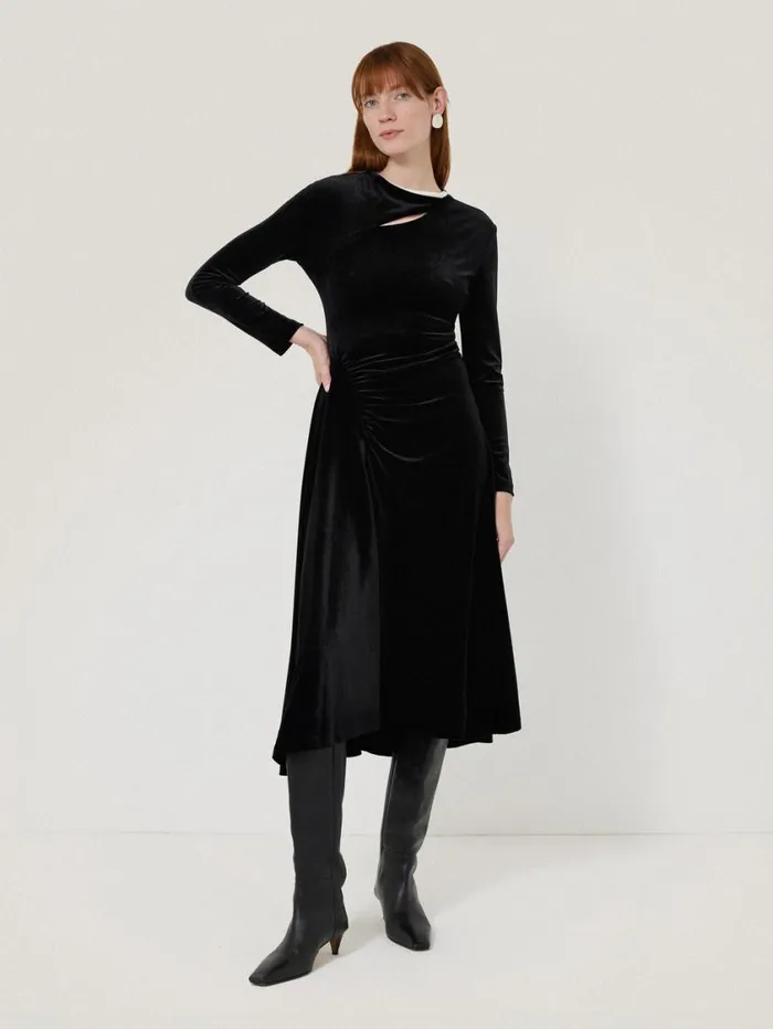 Jigsaw Velvet Ruched Dress Black Women Party