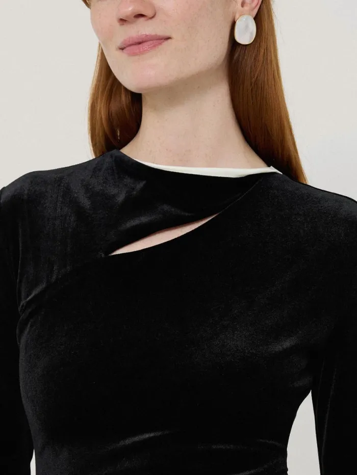Jigsaw Velvet Ruched Dress Black Women Party