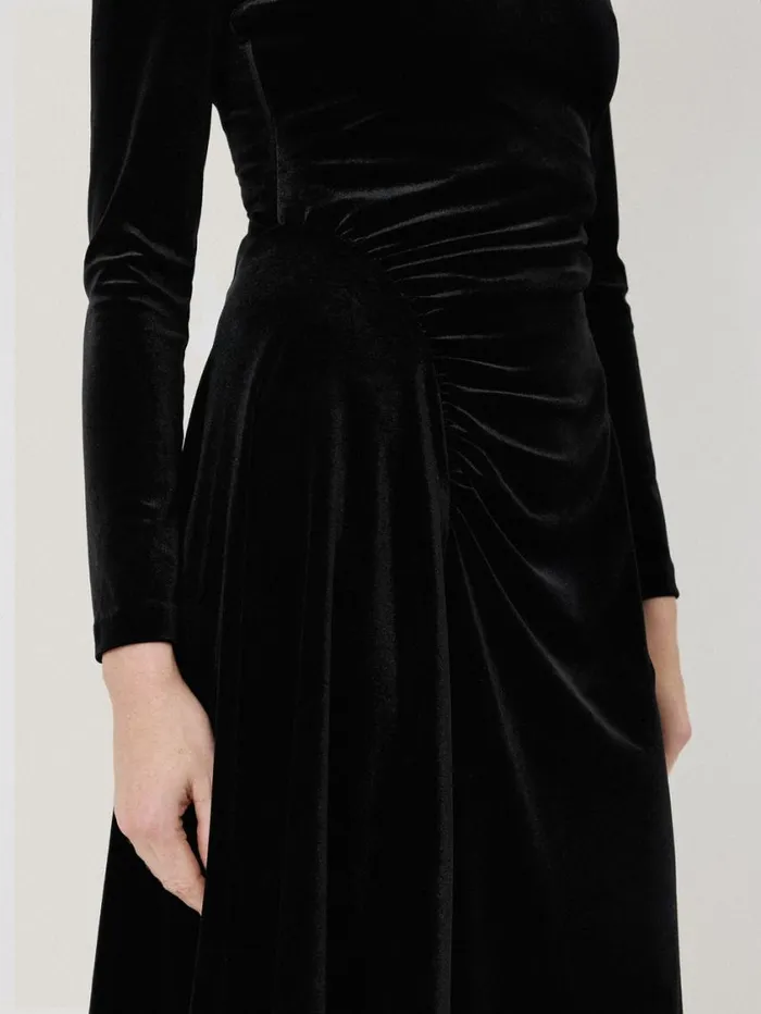 Jigsaw Velvet Ruched Dress Black Women Party
