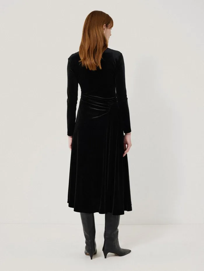 Jigsaw Velvet Ruched Dress Black Women Party