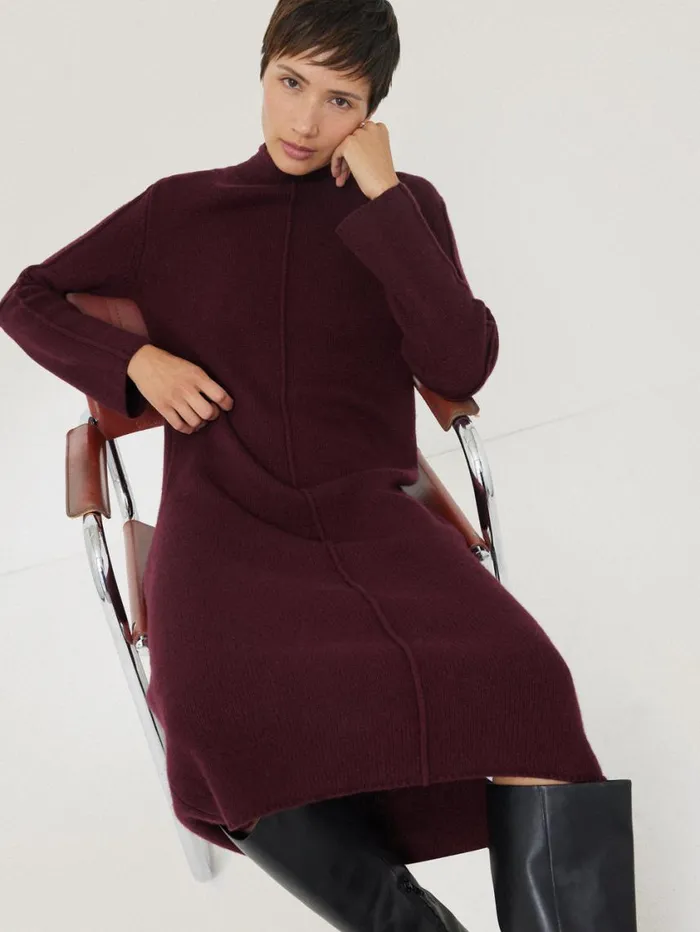 Jigsaw Wool Cashmere Blend Dress Burgundy Women Knitwear and Cashmere