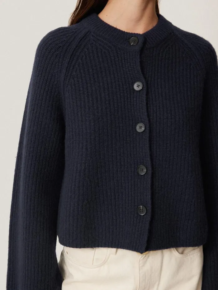 Jigsaw Wool Cashmere Blend Rib Cardigan Navy Women Knitwear and Cashmere