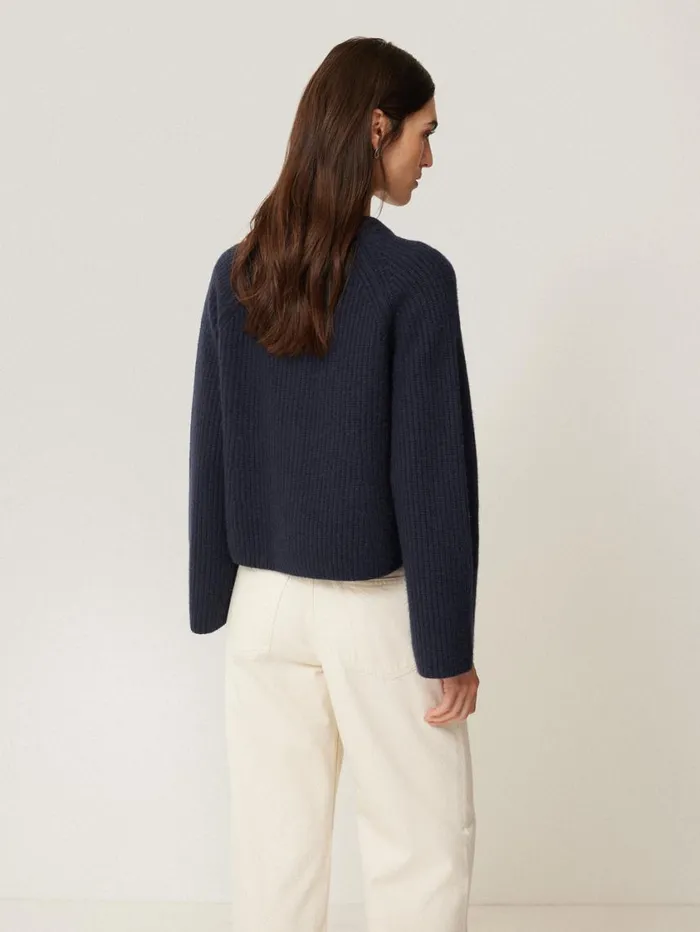 Jigsaw Wool Cashmere Blend Rib Cardigan Navy Women Knitwear and Cashmere