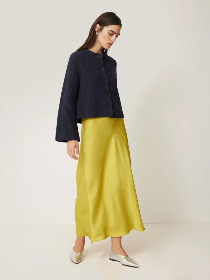 Jigsaw Wool Cashmere Blend Rib Cardigan Navy Women Knitwear and Cashmere