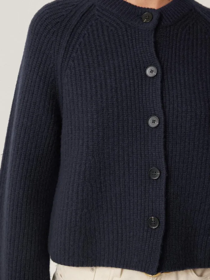 Jigsaw Wool Cashmere Blend Rib Cardigan Navy Women Knitwear and Cashmere