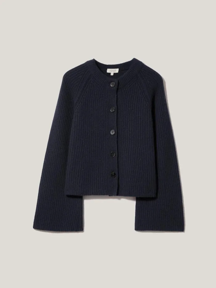 Jigsaw Wool Cashmere Blend Rib Cardigan Navy Women Knitwear and Cashmere