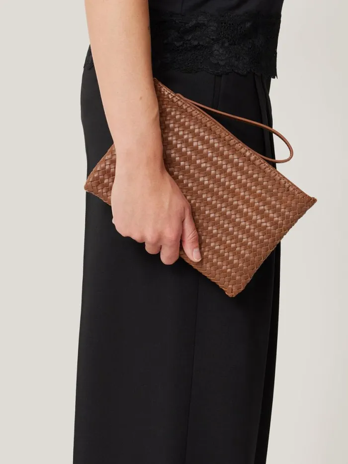 Jigsaw Woven Leather Pouch Tan Women Wallets and Card Holders