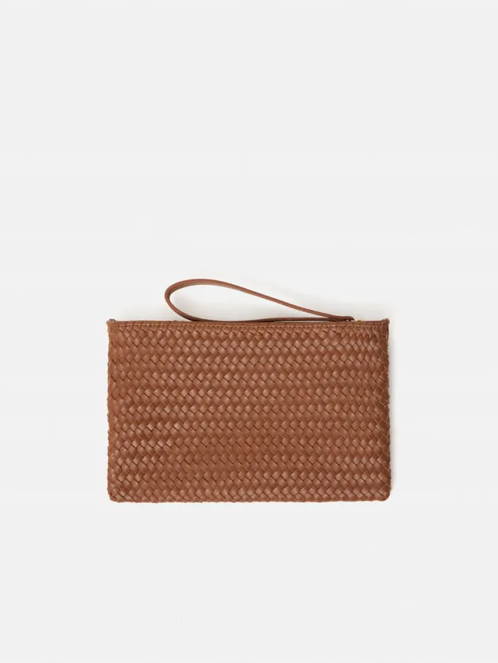 Jigsaw Woven Leather Pouch Tan Women Wallets and Card Holders