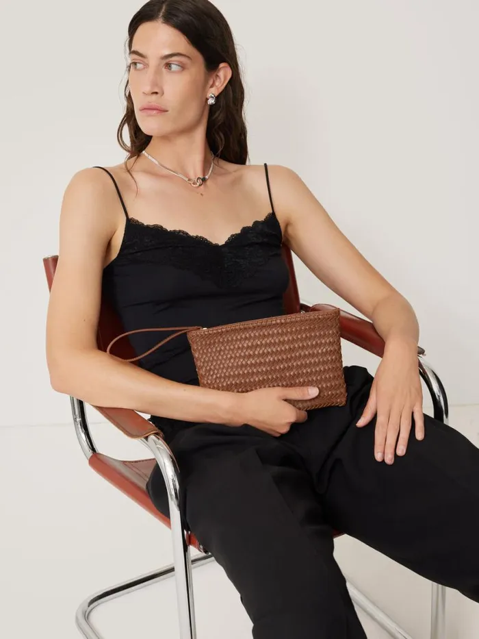 Jigsaw Woven Leather Pouch Tan Women Wallets and Card Holders