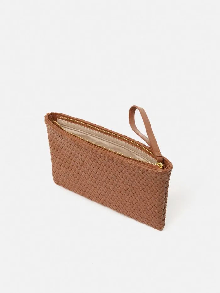 Jigsaw Woven Leather Pouch Tan Women Wallets and Card Holders