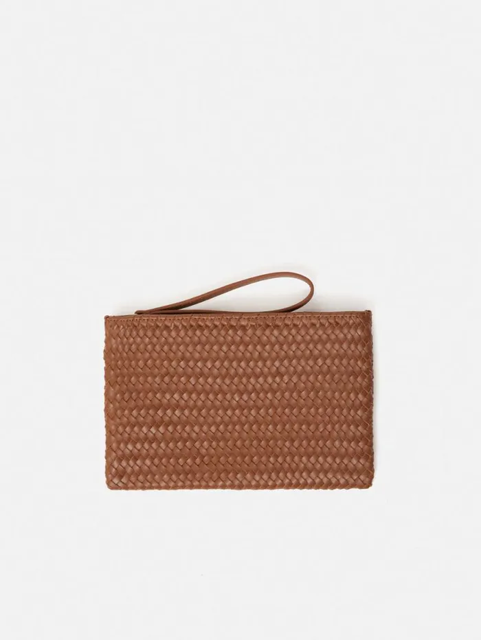 Jigsaw Woven Leather Pouch Tan Women Wallets and Card Holders