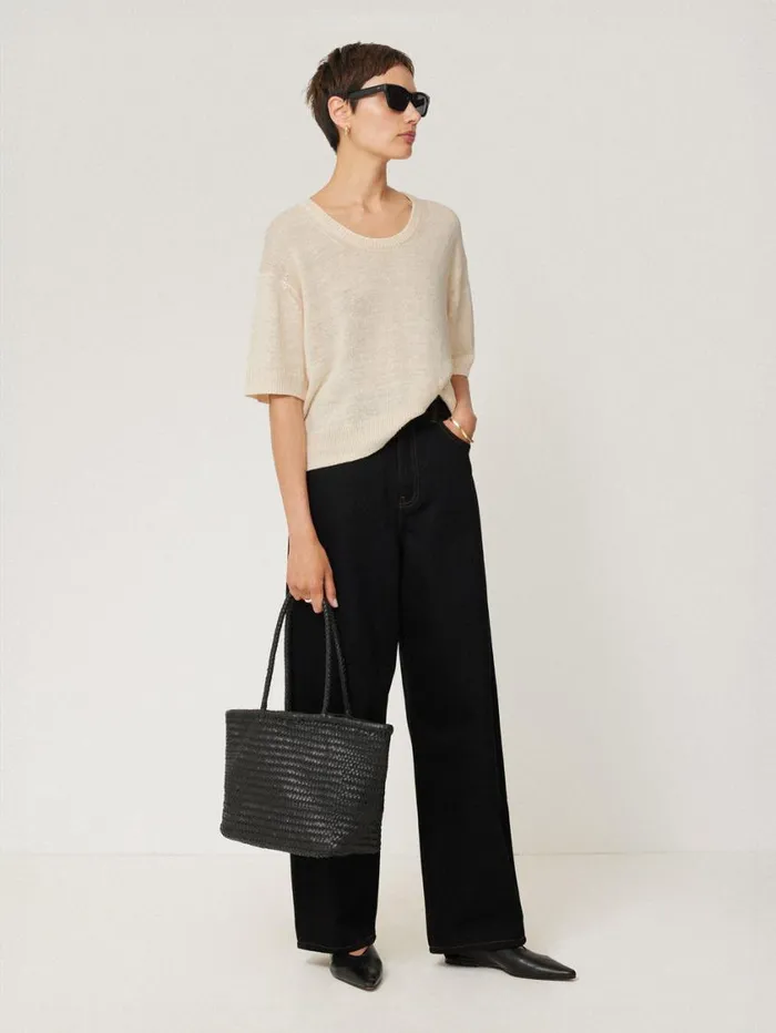 Jigsaw Woven Leather Tote Bag Black Women Leather