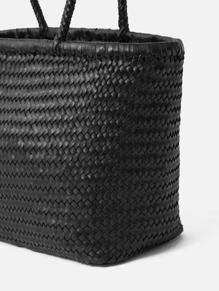 Jigsaw Woven Leather Tote Bag Black Women Leather