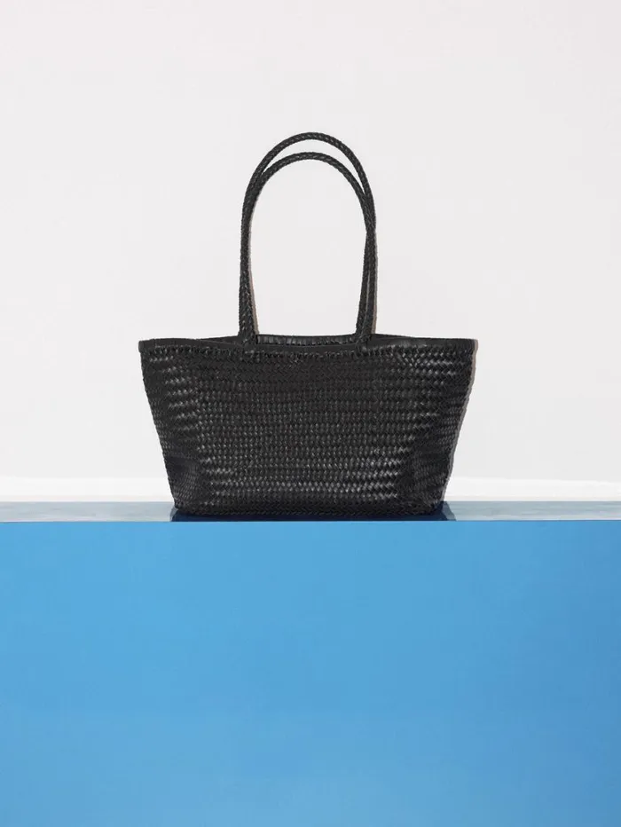 Jigsaw Woven Leather Tote Bag Black Women Leather