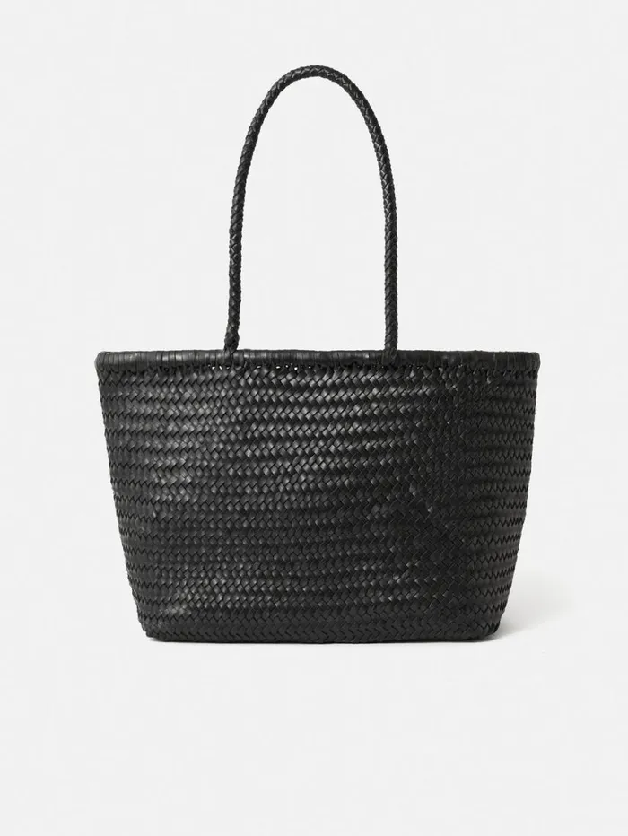 Jigsaw Woven Leather Tote Bag Black Women Wallets and Card Holders