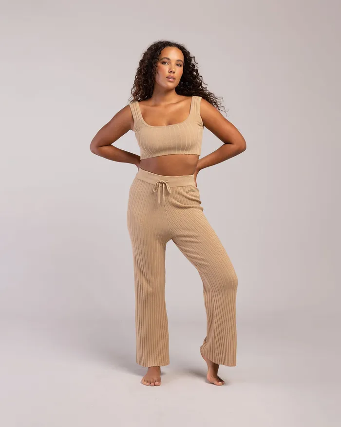 Joggers Rib Lounge Wide Leg Pant Tan Rib 8211 Bloch Adult