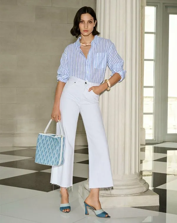 Keiko ButtonDown Shirt Blueandwhite Women Veronica Beard Tops