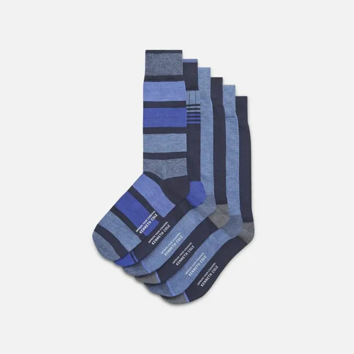 Kenneth Cole 6Pack Rib Colorblock Socks Navy Men Socks Underwear Loungewear