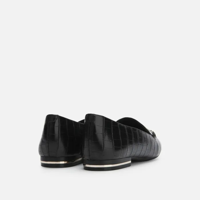 Kenneth Cole Balance Croc Embossed Leather Bar Loafer Black Women Flats