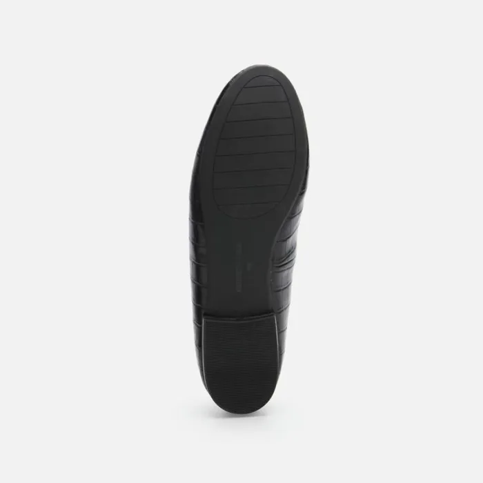 Kenneth Cole Balance Croc Embossed Leather Bar Loafer Black Women Flats